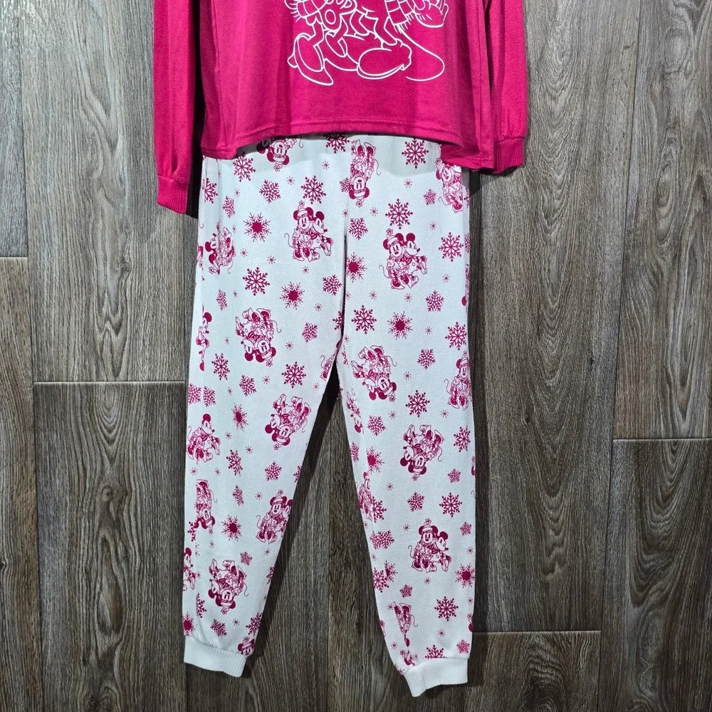 Disney Mickey Minnie Holiday Pajama Set‎ XS Rose Sangria Raglan Sleepwear - Picture 13 of 16